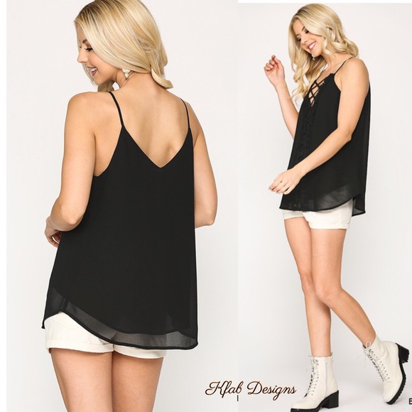 LAST 2! V Neck Black Lace/Lattice Detail Top! - Picture 3 of 5